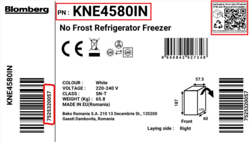 Blomberg KNE4580IN label example